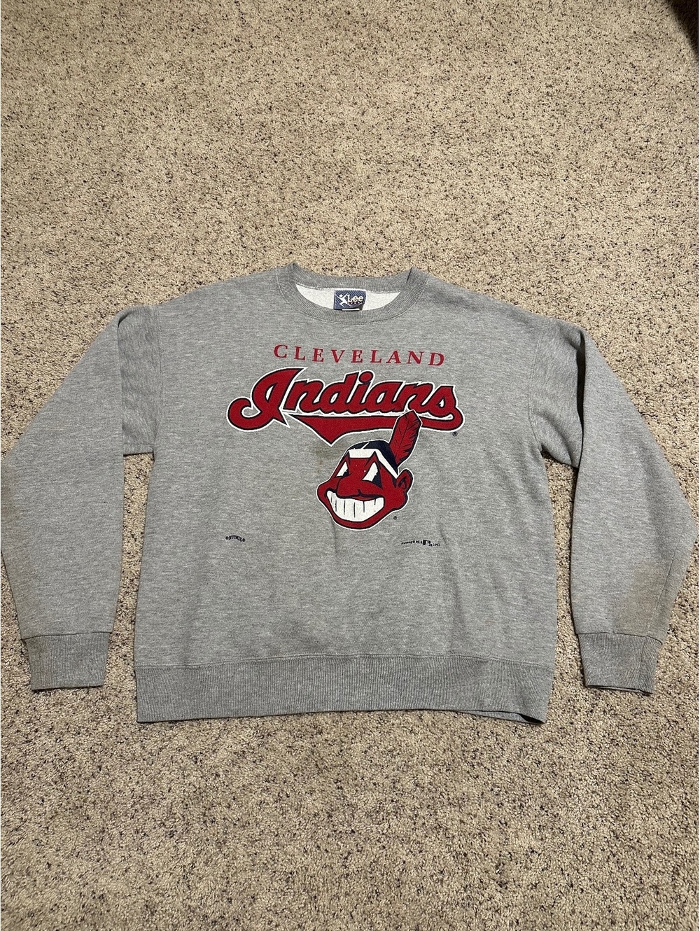 Vintage 1993 Cleveland Indians Gray Crewneck Sweatshirt Lee Sport Size Large